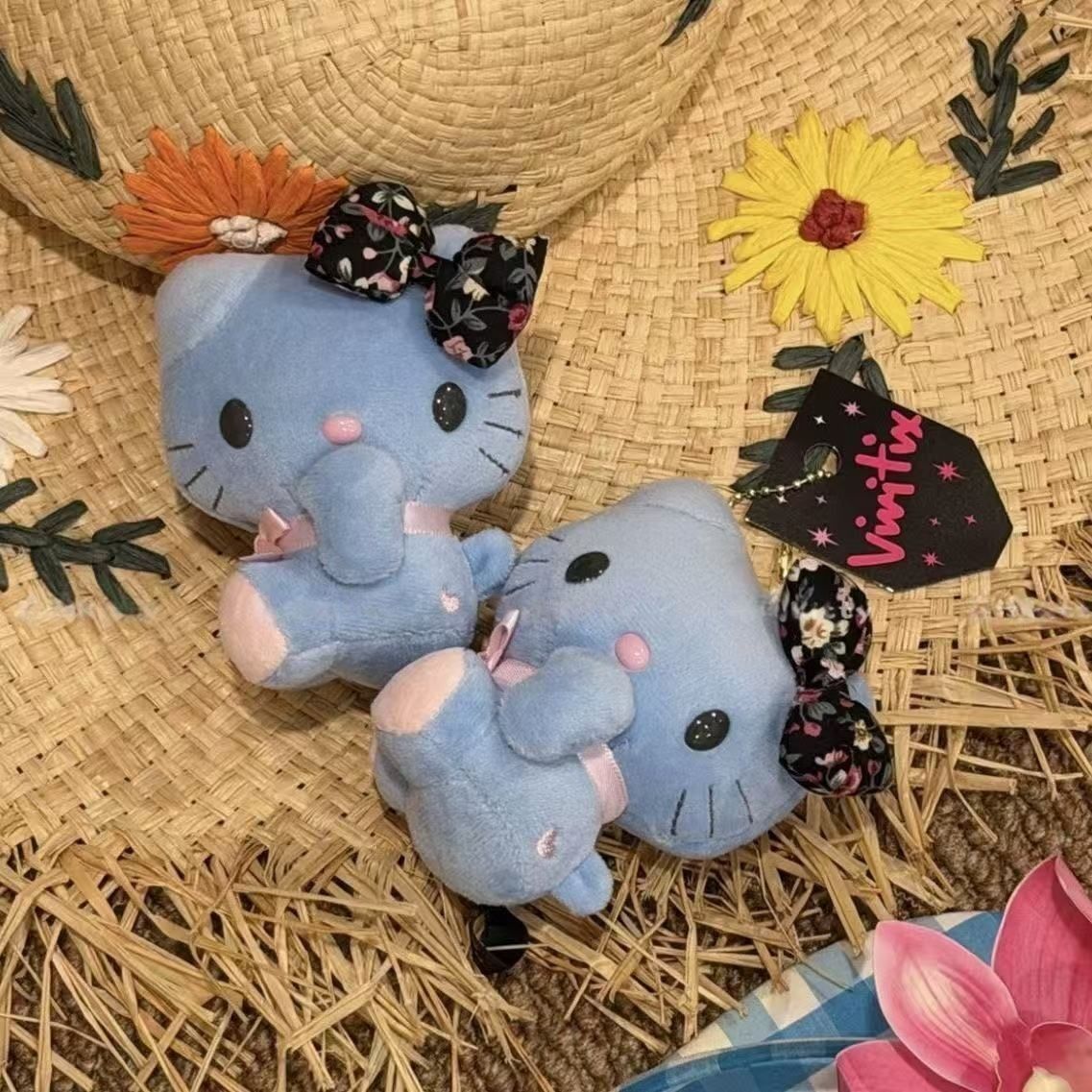 Good Floral & Wedding Decor Supply Photos - ブルーハローキティ花柄リボン結びサイドシッティングポーズぬいぐるみキーホルダーバックパックペンダント学生向けホリデーギフト