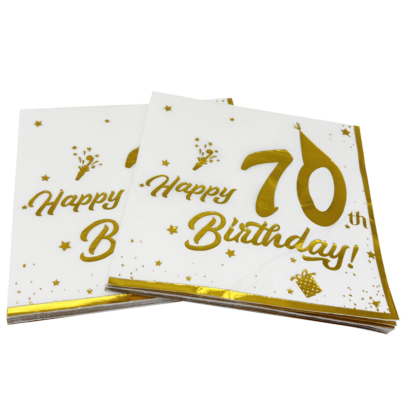 10 個ゴールドハッピー 70 歳の誕生日ナプキン使い捨てペ - Table Number Gold のレビューと価格
